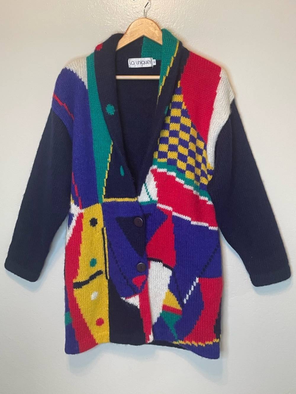 La Uniquer Wool Geometric print Long line cardigan